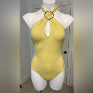 Newport News Yellow Halter One Piece Swimsuit